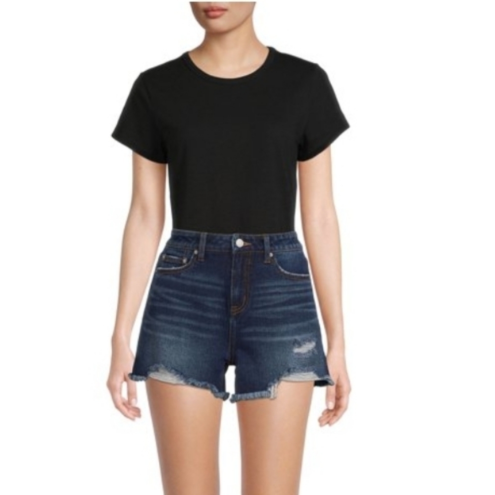 𝅺TIME and Tru Women's High Rise Frayed Hem Vintage Denim Short - Picture 4 of 7